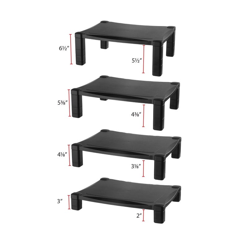 Kantek Single-Level Monitor Stand, 17" X 13.25" X 3" To 6.5", Black, Supports 50 Lbs